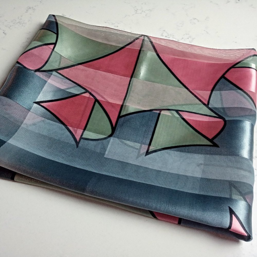Large Color Block Abstract Print Square Scarf - Picture 4 of 5